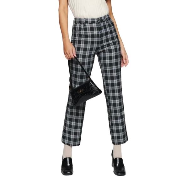 Reformation Franklin Pant Black and Grey Plaid High Rise Straight Leg 6 - Picture 6 of 6